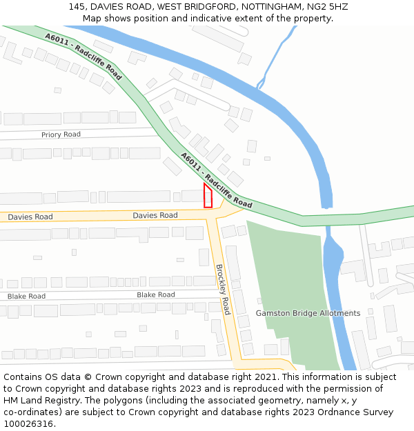 145, DAVIES ROAD, WEST BRIDGFORD, NOTTINGHAM, NG2 5HZ: Location map and indicative extent of plot