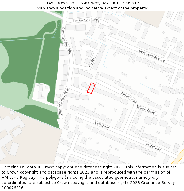 145, DOWNHALL PARK WAY, RAYLEIGH, SS6 9TP: Location map and indicative extent of plot