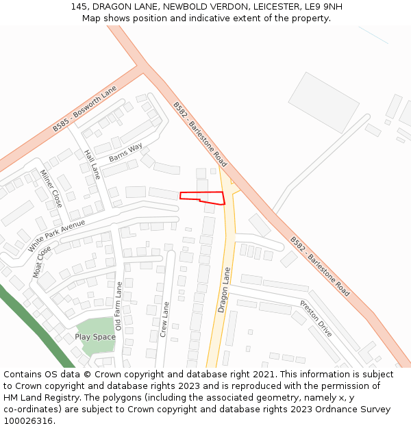 145, DRAGON LANE, NEWBOLD VERDON, LEICESTER, LE9 9NH: Location map and indicative extent of plot