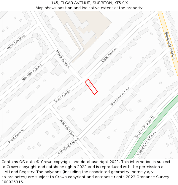 145, ELGAR AVENUE, SURBITON, KT5 9JX: Location map and indicative extent of plot