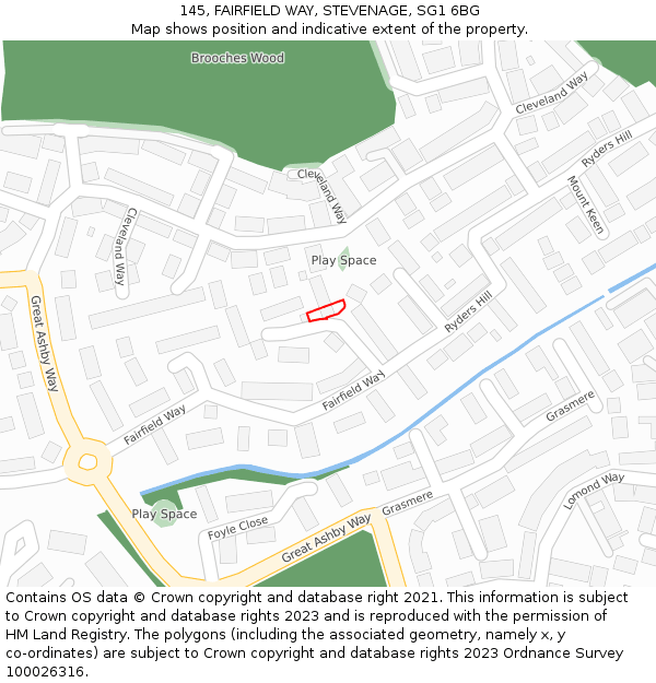 145, FAIRFIELD WAY, STEVENAGE, SG1 6BG: Location map and indicative extent of plot