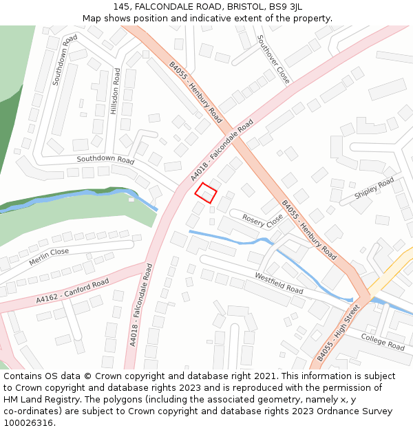 145, FALCONDALE ROAD, BRISTOL, BS9 3JL: Location map and indicative extent of plot