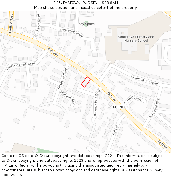 145, FARTOWN, PUDSEY, LS28 8NH: Location map and indicative extent of plot