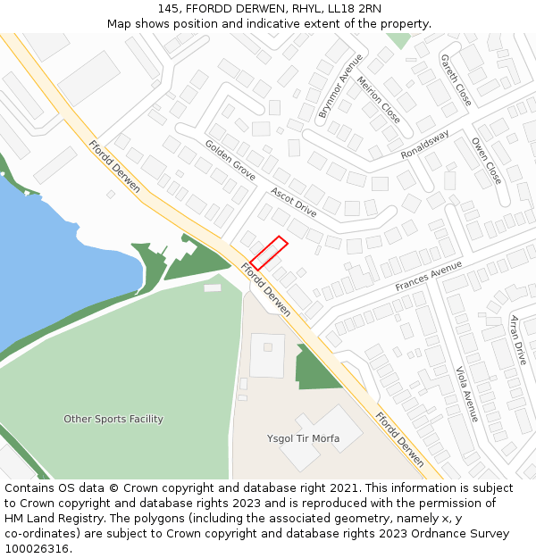 145, FFORDD DERWEN, RHYL, LL18 2RN: Location map and indicative extent of plot