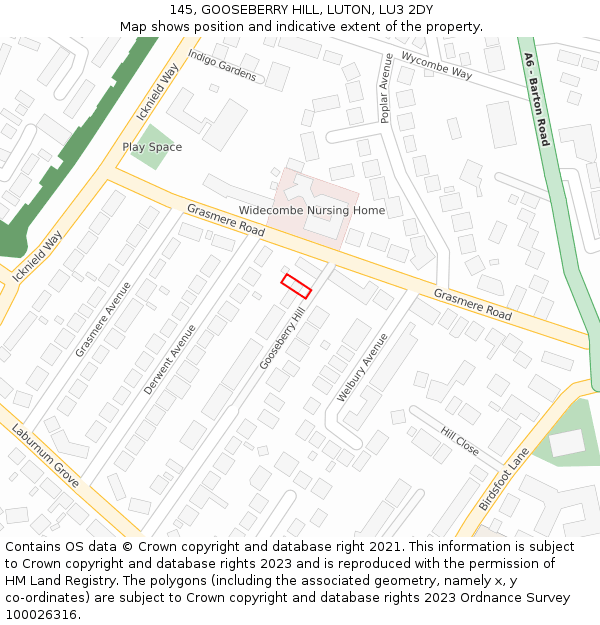 145, GOOSEBERRY HILL, LUTON, LU3 2DY: Location map and indicative extent of plot