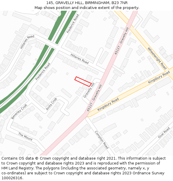 145, GRAVELLY HILL, BIRMINGHAM, B23 7NR: Location map and indicative extent of plot