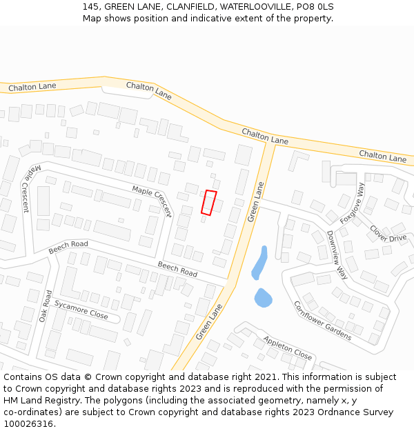 145, GREEN LANE, CLANFIELD, WATERLOOVILLE, PO8 0LS: Location map and indicative extent of plot