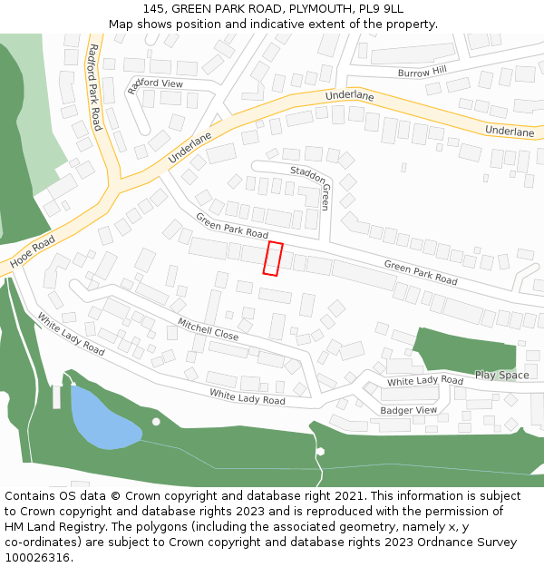 145, GREEN PARK ROAD, PLYMOUTH, PL9 9LL: Location map and indicative extent of plot