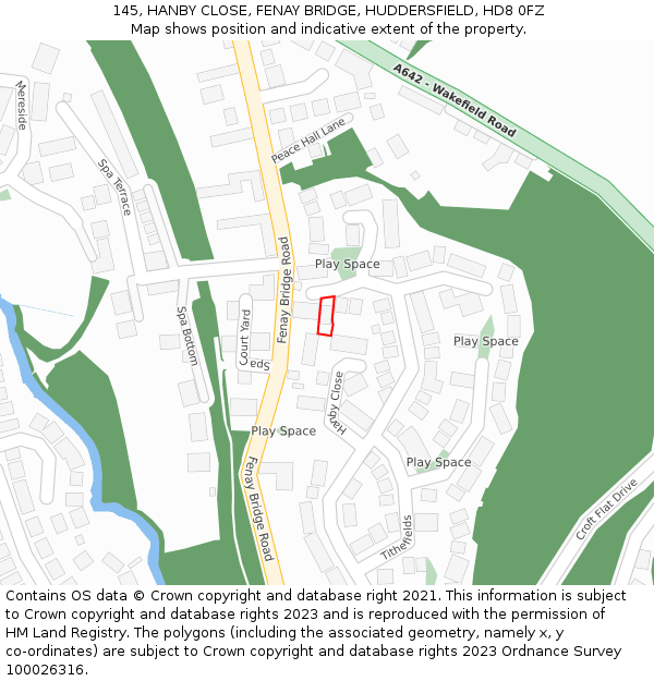 145, HANBY CLOSE, FENAY BRIDGE, HUDDERSFIELD, HD8 0FZ: Location map and indicative extent of plot