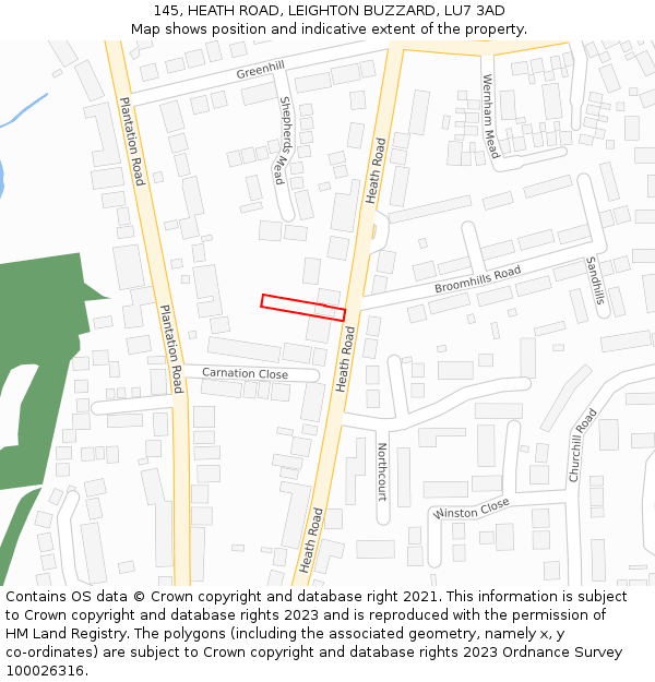 145, HEATH ROAD, LEIGHTON BUZZARD, LU7 3AD: Location map and indicative extent of plot