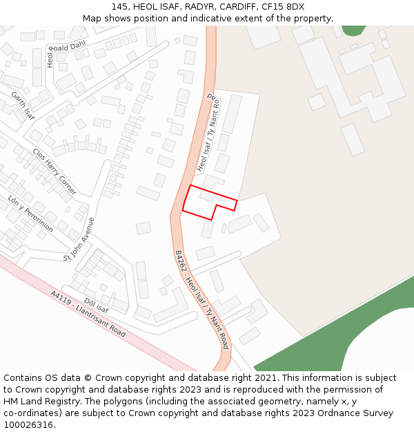 145, HEOL ISAF, RADYR, CARDIFF, CF15 8DX: Location map and indicative extent of plot