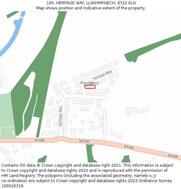 145, HERITAGE WAY, LLANYMYNECH, SY22 6LN: Location map and indicative extent of plot