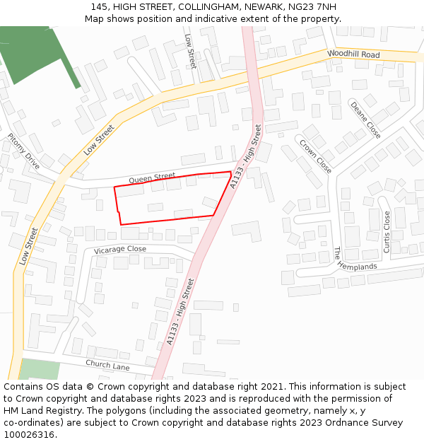 145, HIGH STREET, COLLINGHAM, NEWARK, NG23 7NH: Location map and indicative extent of plot