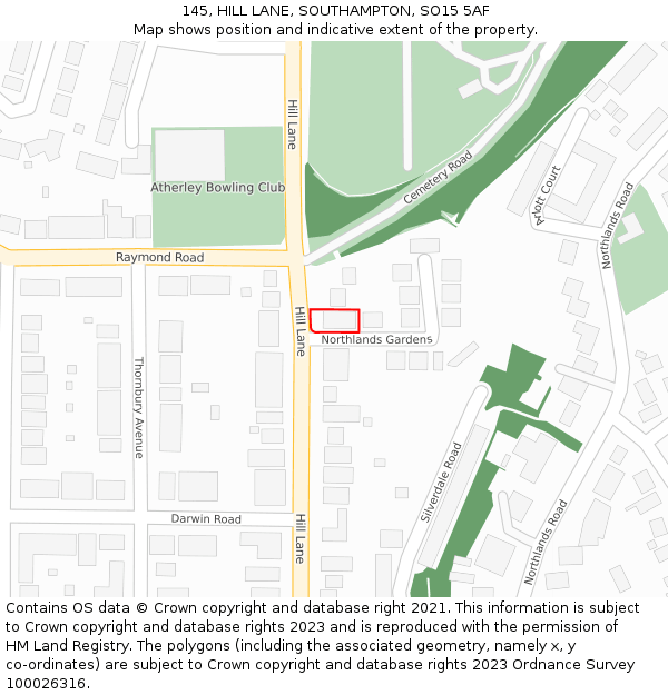 145, HILL LANE, SOUTHAMPTON, SO15 5AF: Location map and indicative extent of plot