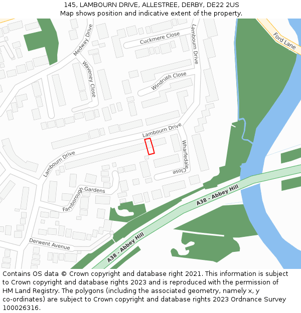 145, LAMBOURN DRIVE, ALLESTREE, DERBY, DE22 2US: Location map and indicative extent of plot