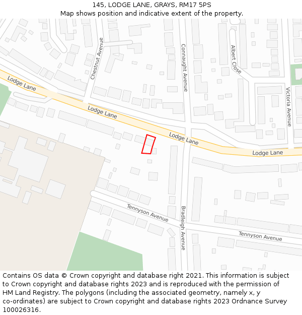 145, LODGE LANE, GRAYS, RM17 5PS: Location map and indicative extent of plot