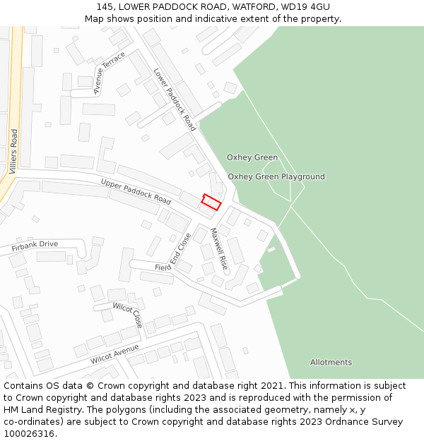 145, LOWER PADDOCK ROAD, WATFORD, WD19 4GU: Location map and indicative extent of plot