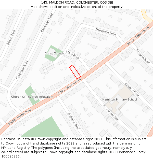 145, MALDON ROAD, COLCHESTER, CO3 3BJ: Location map and indicative extent of plot