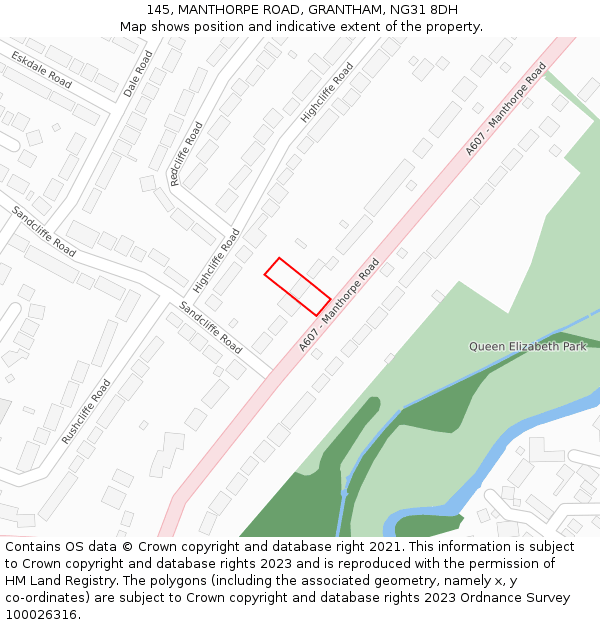 145, MANTHORPE ROAD, GRANTHAM, NG31 8DH: Location map and indicative extent of plot