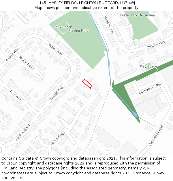 145, MARLEY FIELDS, LEIGHTON BUZZARD, LU7 4WJ: Location map and indicative extent of plot