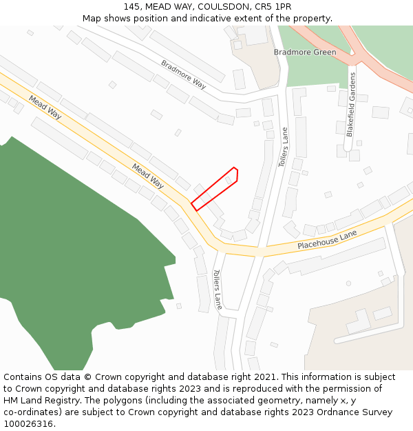 145, MEAD WAY, COULSDON, CR5 1PR: Location map and indicative extent of plot