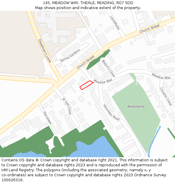 145, MEADOW WAY, THEALE, READING, RG7 5DD: Location map and indicative extent of plot