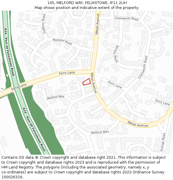 145, MELFORD WAY, FELIXSTOWE, IP11 2UH: Location map and indicative extent of plot