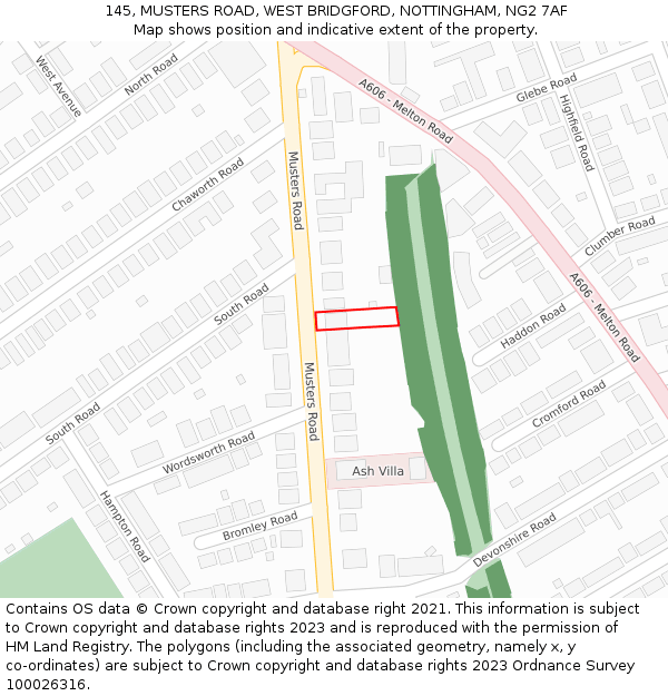 145, MUSTERS ROAD, WEST BRIDGFORD, NOTTINGHAM, NG2 7AF: Location map and indicative extent of plot