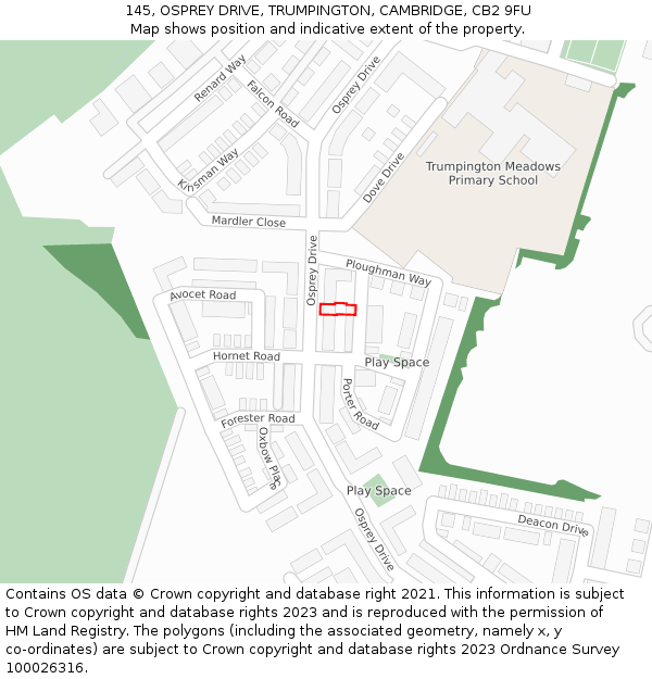 145, OSPREY DRIVE, TRUMPINGTON, CAMBRIDGE, CB2 9FU: Location map and indicative extent of plot