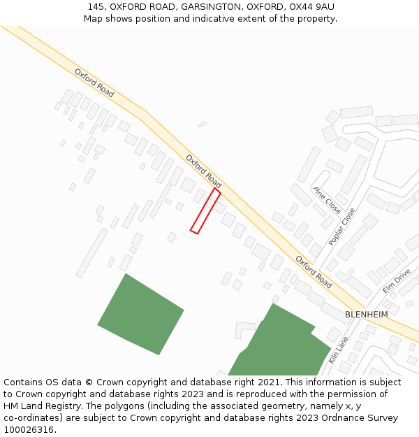 145, OXFORD ROAD, GARSINGTON, OXFORD, OX44 9AU: Location map and indicative extent of plot