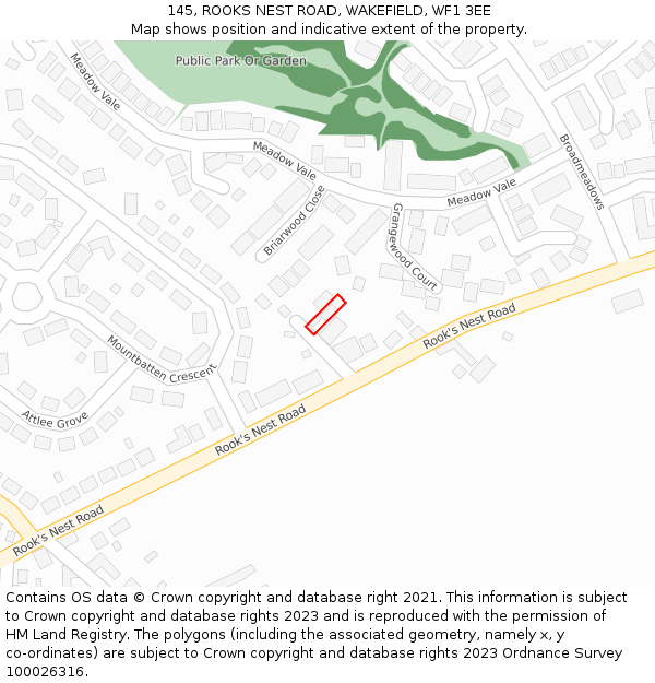 145, ROOKS NEST ROAD, WAKEFIELD, WF1 3EE: Location map and indicative extent of plot