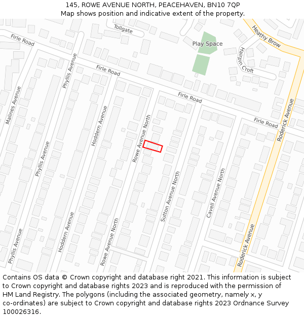 145, ROWE AVENUE NORTH, PEACEHAVEN, BN10 7QP: Location map and indicative extent of plot