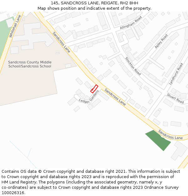 145, SANDCROSS LANE, REIGATE, RH2 8HH: Location map and indicative extent of plot