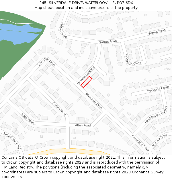 145, SILVERDALE DRIVE, WATERLOOVILLE, PO7 6DX: Location map and indicative extent of plot