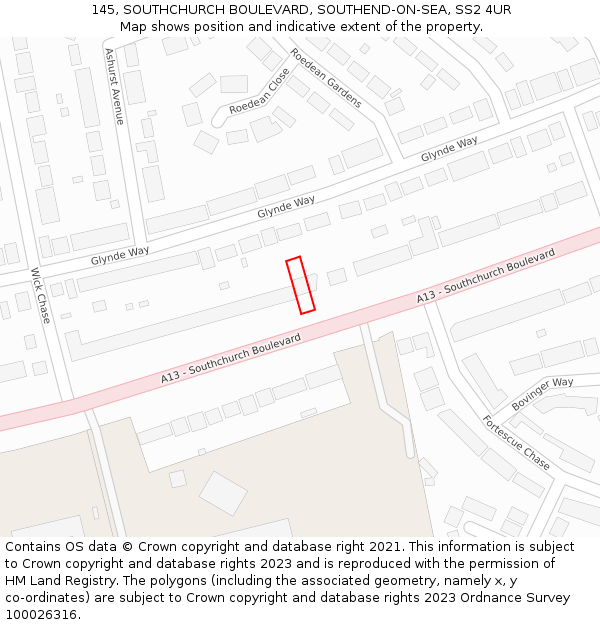 145, SOUTHCHURCH BOULEVARD, SOUTHEND-ON-SEA, SS2 4UR: Location map and indicative extent of plot