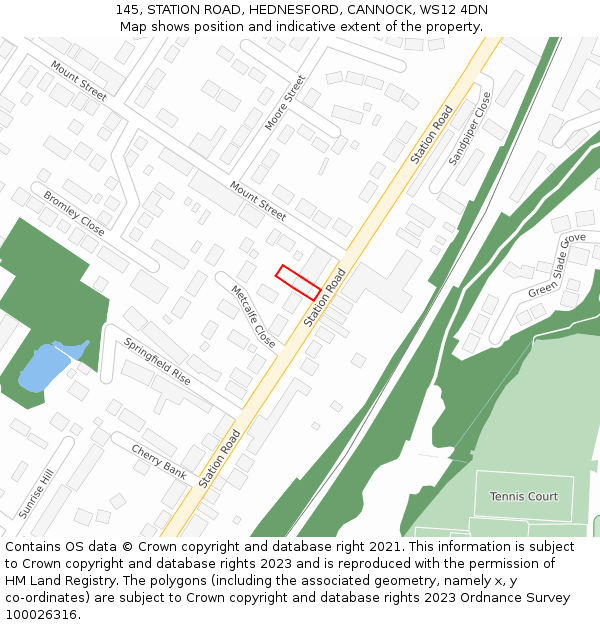 145, STATION ROAD, HEDNESFORD, CANNOCK, WS12 4DN: Location map and indicative extent of plot