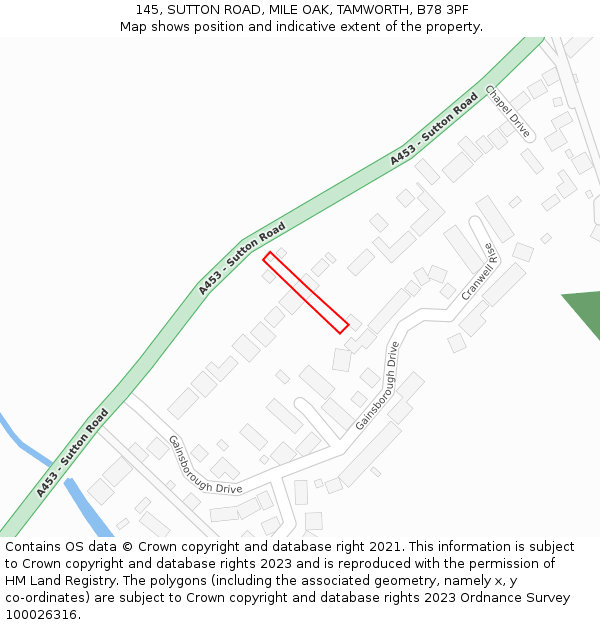 145, SUTTON ROAD, MILE OAK, TAMWORTH, B78 3PF: Location map and indicative extent of plot