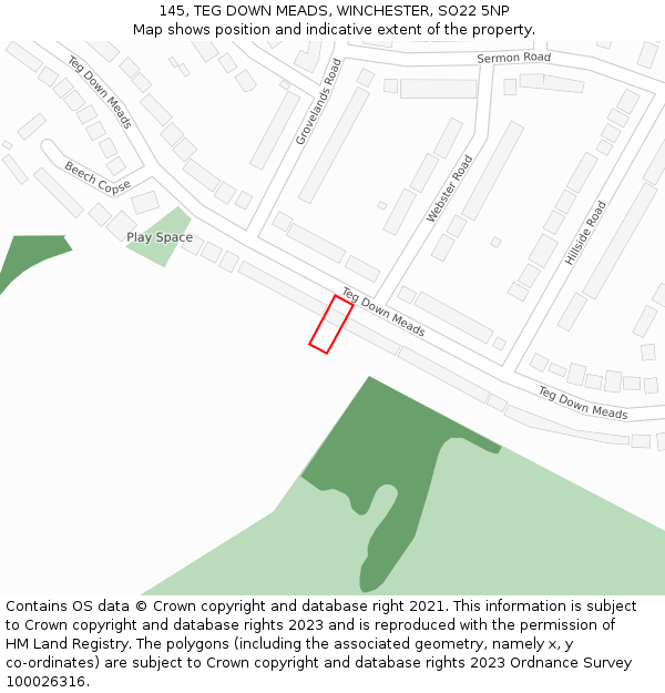 145, TEG DOWN MEADS, WINCHESTER, SO22 5NP: Location map and indicative extent of plot