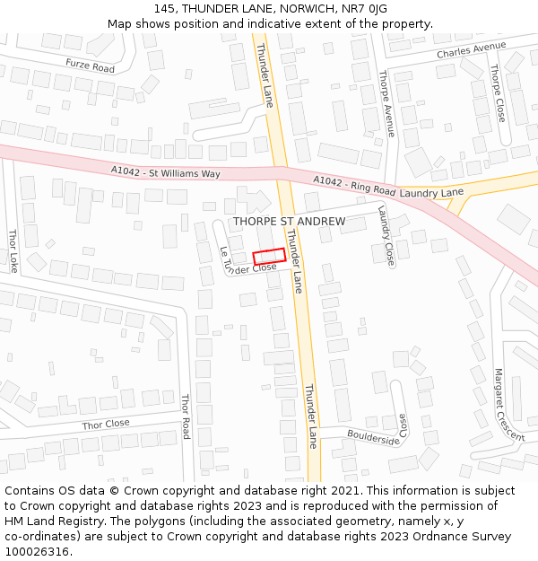 145, THUNDER LANE, NORWICH, NR7 0JG: Location map and indicative extent of plot