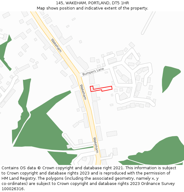 145, WAKEHAM, PORTLAND, DT5 1HR: Location map and indicative extent of plot