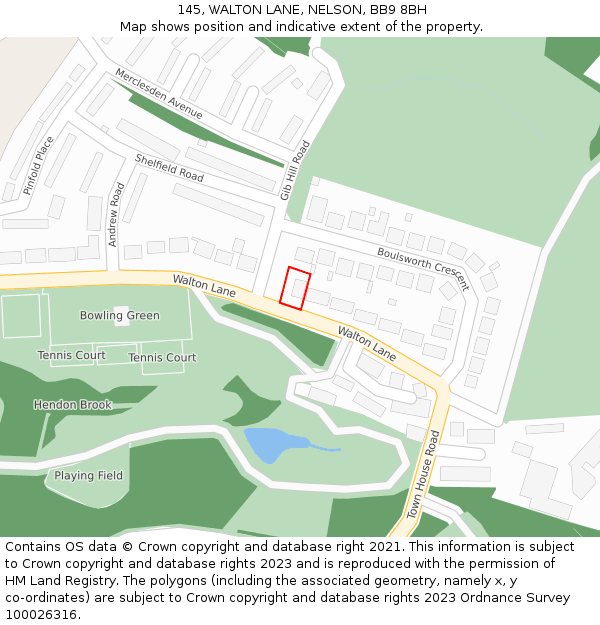 145, WALTON LANE, NELSON, BB9 8BH: Location map and indicative extent of plot