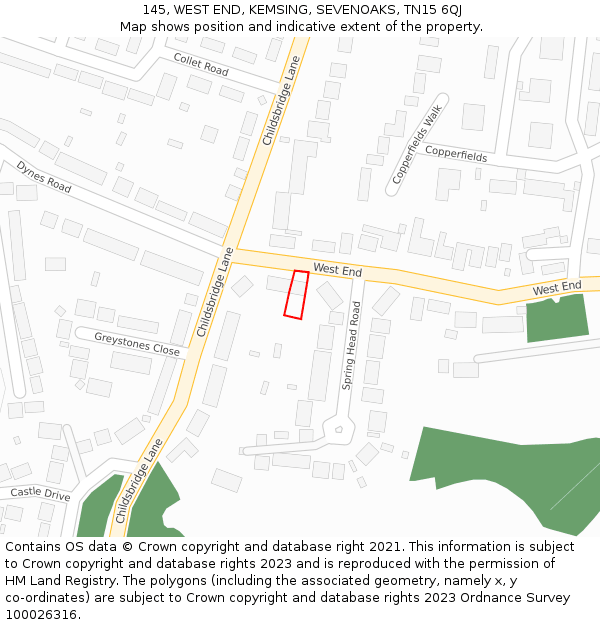 145, WEST END, KEMSING, SEVENOAKS, TN15 6QJ: Location map and indicative extent of plot