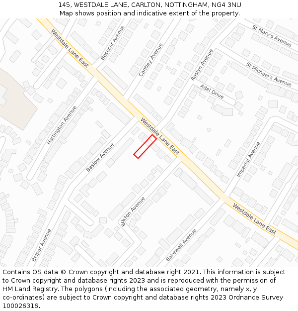 145, WESTDALE LANE, CARLTON, NOTTINGHAM, NG4 3NU: Location map and indicative extent of plot