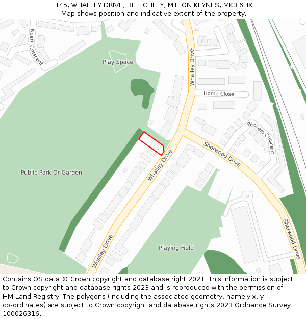 145, WHALLEY DRIVE, BLETCHLEY, MILTON KEYNES, MK3 6HX: Location map and indicative extent of plot