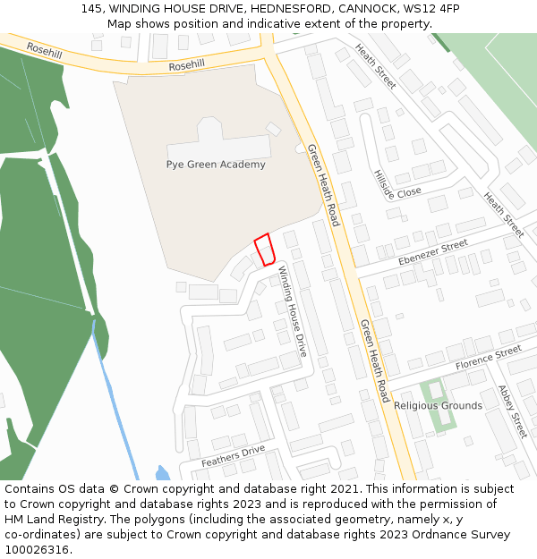 145, WINDING HOUSE DRIVE, HEDNESFORD, CANNOCK, WS12 4FP: Location map and indicative extent of plot