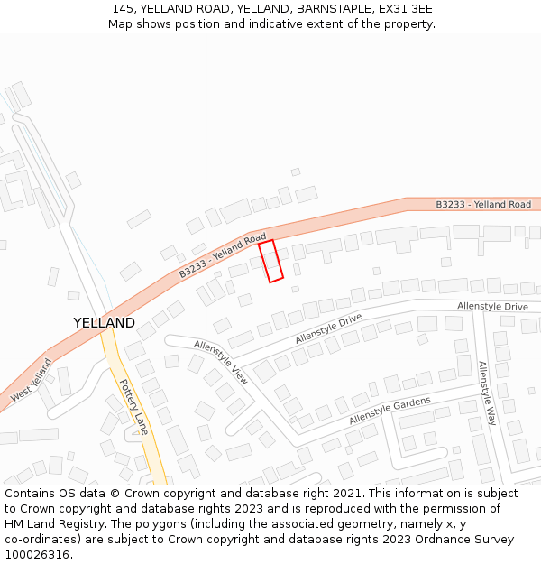 145, YELLAND ROAD, YELLAND, BARNSTAPLE, EX31 3EE: Location map and indicative extent of plot