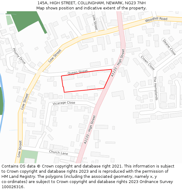 145A, HIGH STREET, COLLINGHAM, NEWARK, NG23 7NH: Location map and indicative extent of plot