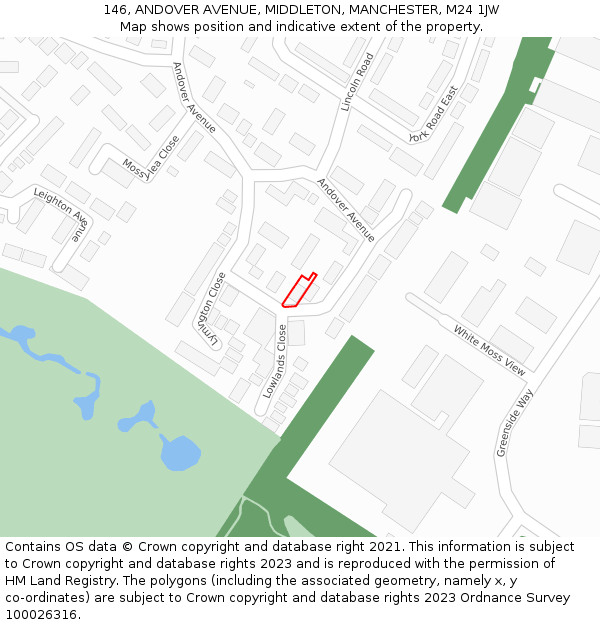 146, ANDOVER AVENUE, MIDDLETON, MANCHESTER, M24 1JW: Location map and indicative extent of plot