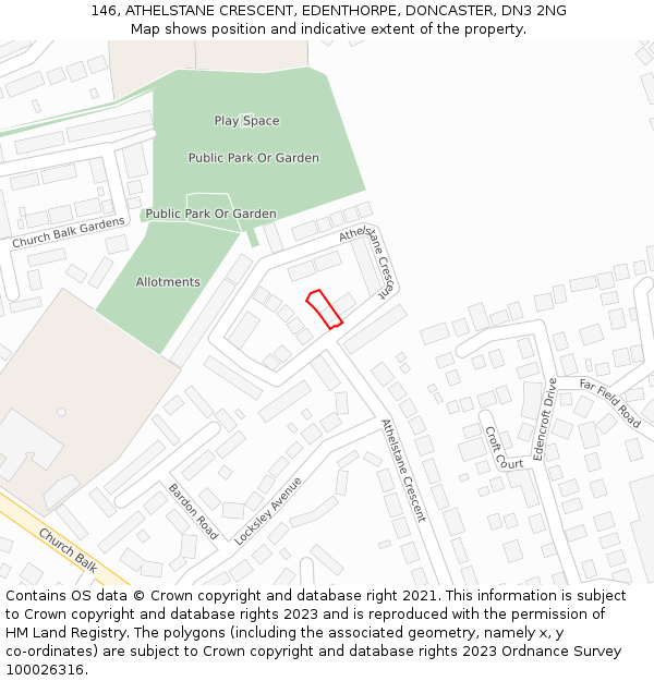 146, ATHELSTANE CRESCENT, EDENTHORPE, DONCASTER, DN3 2NG: Location map and indicative extent of plot