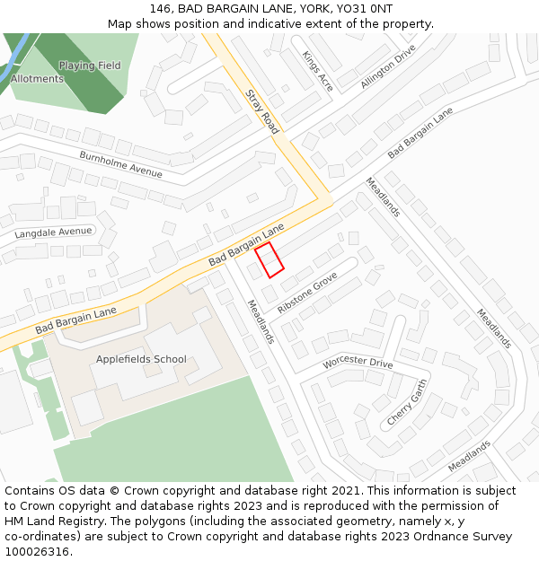 146, BAD BARGAIN LANE, YORK, YO31 0NT: Location map and indicative extent of plot
